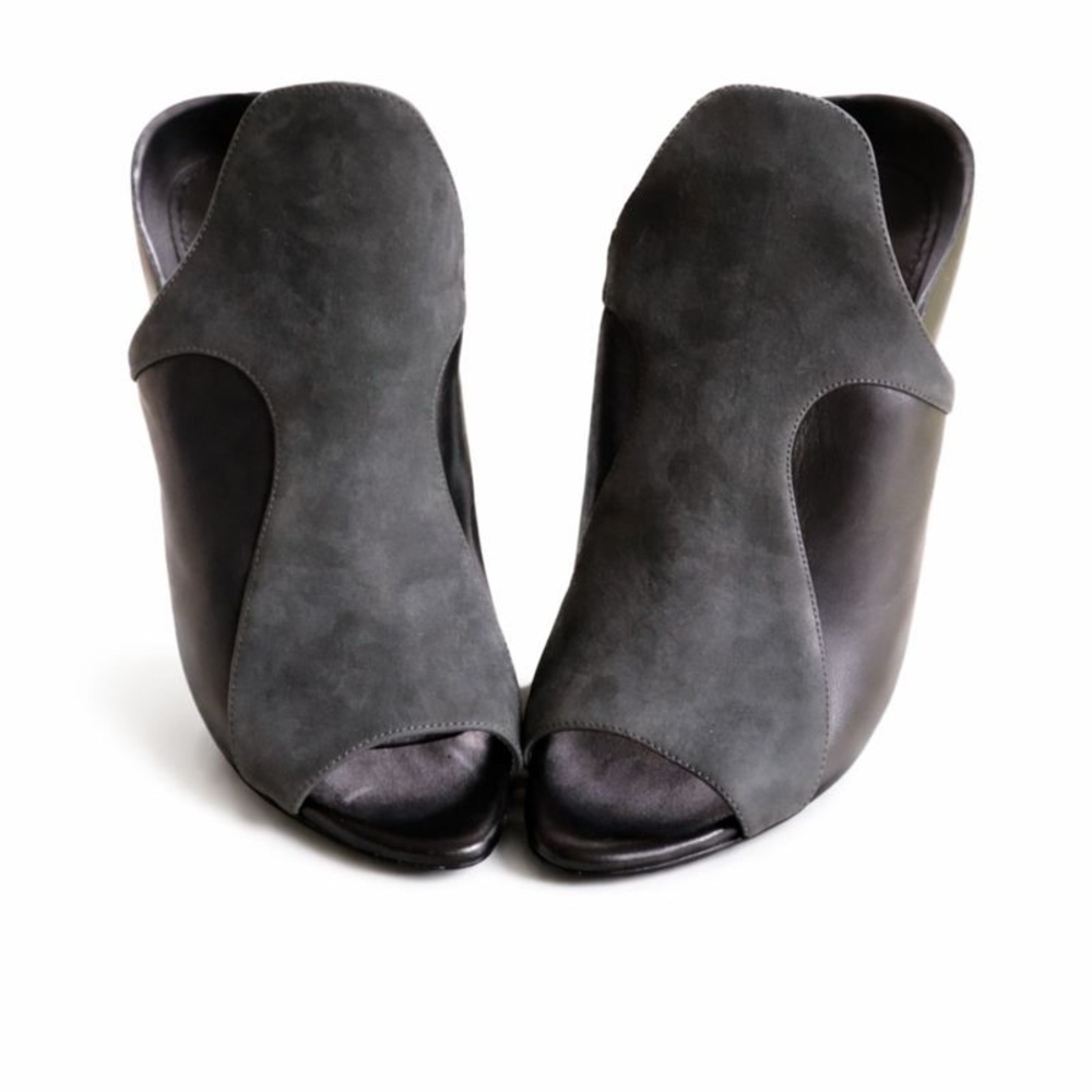 3.1 PHILLIP LIM Black & Gray Suede Leather Open Toe High Heel Mules Women|8.5